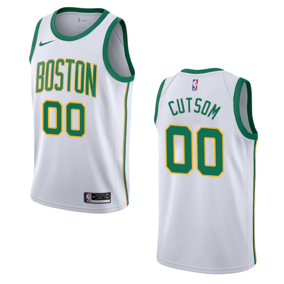 Men's Boston Celtics Custom #00 City 2019-20 White Swingman Jersey 2401XLAK